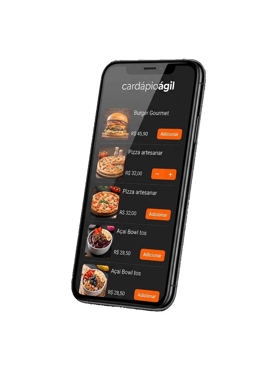 Cardápio Hub aberto no celular